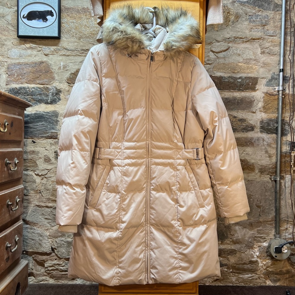 Jones New York Signature Collection Gold Fur Hooded Coat